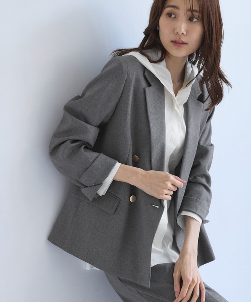 レディハンサムシリーズ ウールライク金ボタンジャケット(総裏地