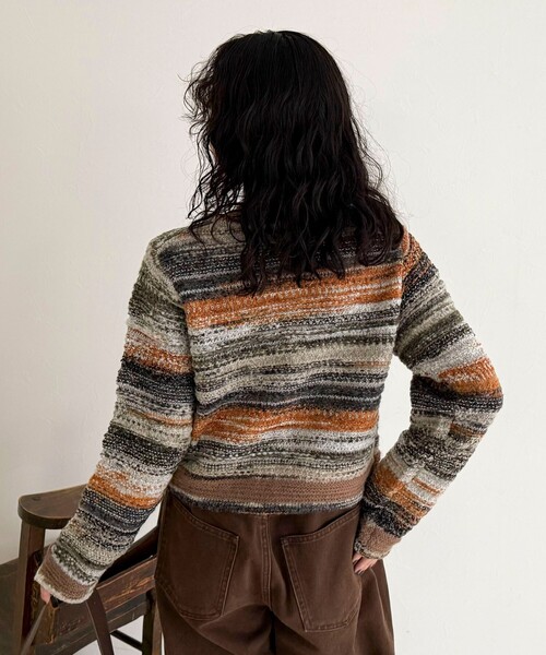 フレディ エミュ カーディガン ニット ツイード調 ボーダー 長袖 38 黒 ツイードボーダーカーディガン（5-0385-5-22-001）｜fredy emue