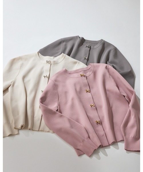 STRAWBERRY-FIELDS（ストロベリーフィールズ）の「ポーツポリー_リボン釦ニットカーディガン（カーディガン/ボレロ・レディース・ピンク系/キナリ/グレー・2）」の13枚目の写真