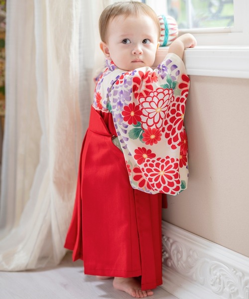 Catherine Cottage（キャサリンコテージ）の「ベビー袴ワンピース（着物・キッズ・ピンク/オレンジ/ライラック/レッド系2/レッド系1・100/90/80）」の7枚目の写真