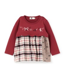 KP（ケーピー）の「リボン×チェック スカラップ切り替え 長袖チュニック（チュニック）」