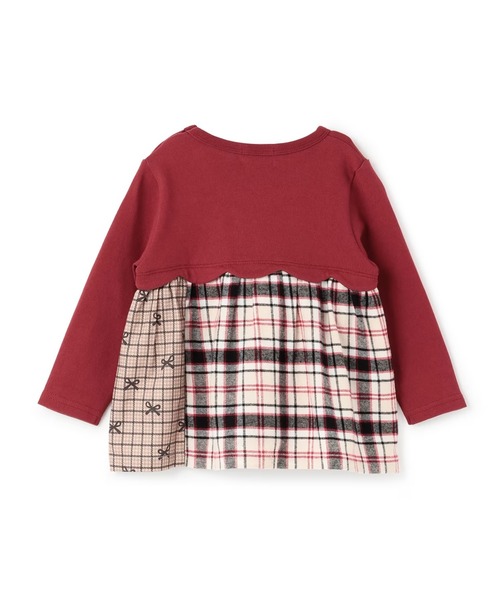 KP（ケーピー）の「リボン×チェック スカラップ切り替え 長袖チュニック（チュニック・キッズ・レッド/ピンク/ブルー・90cm/100cm/110cm/130cm/140cm/80ｃｍ/120cm）」の4枚目の写真