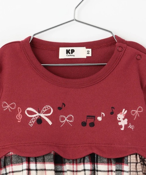 KP（ケーピー）の「リボン×チェック スカラップ切り替え 長袖チュニック（チュニック・キッズ・レッド/ピンク/ブルー・90cm/100cm/110cm/130cm/140cm/80ｃｍ/120cm）」の5枚目の写真