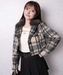 LIPSERVICE（リップサービス）の「ファーカラーシャギーチェックジャケット（その他アウター）」