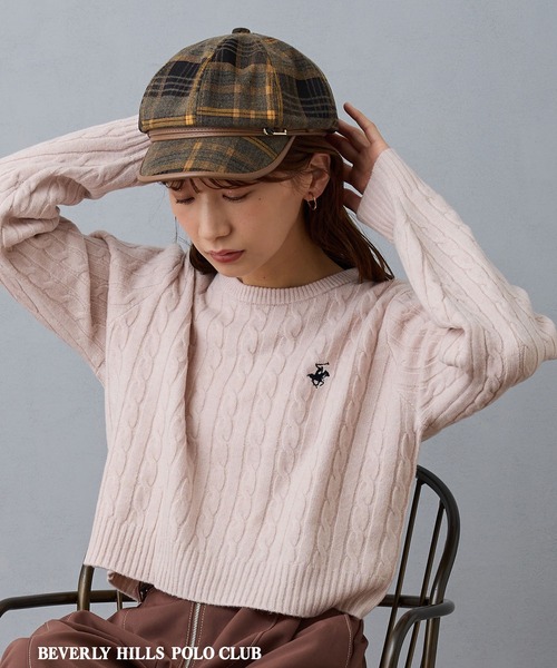 BEVERLY HILLS POLO CLUB（ビバリーヒルズポロクラブ）の「【BEVERLY HILLS POLO CLUB】ケーブル編みニット（ニット/セーター・レディース・グリーン/ピンク/レッド/オフホワイト/ブラウン・FREE）」の5枚目の写真