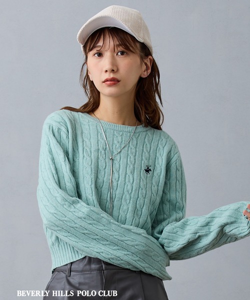 BEVERLY HILLS POLO CLUB（ビバリーヒルズポロクラブ）の「【BEVERLY HILLS POLO CLUB】ケーブル編みニット（ニット/セーター・レディース・グリーン/ピンク/レッド/オフホワイト/ブラウン・FREE）」の4枚目の写真