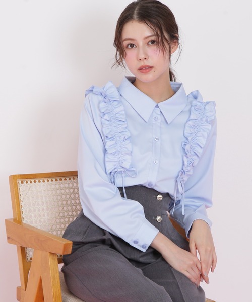 JILL by JILL STUART(ジルバイジルスチュアート)の「◇ショルダーフリルブラウス(シャツ/ブラウス・レディース・ホワイト/ブラック/ブルー・FREE)」の4枚目の写真