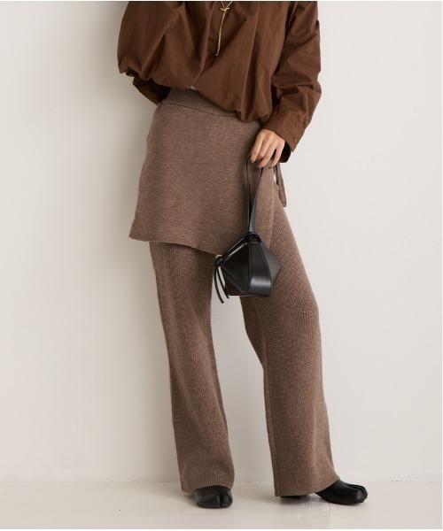OandI（オーアンドアイ）の「レイヤードニットパンツ（その他パンツ・レディース・ブラウン/グレー・FREE）」の2枚目の写真
