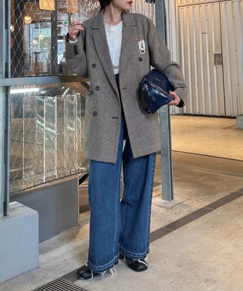 WILLOW(ウィロー)の「【willow】パールブローチ付きチェックジャケット(テーラードジャケット・レディース・ベージュ/ネイビー・ONE SIZE)」の20枚目の写真