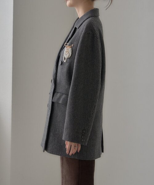 WILLOW(ウィロー)の「【willow】パールブローチ付きチェックジャケット(テーラードジャケット・レディース・ベージュ/ネイビー・ONE SIZE)」の13枚目の写真