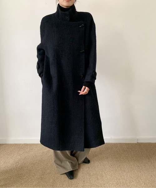 DECADE CLASSIC(ディケイド クラシック)の「DECADE CLASSIC ウールアルパカシャギーステンカラーコート(ステンカラーコート・レディース・ブラウン/ネイビー・FREE)」の1枚目の写真