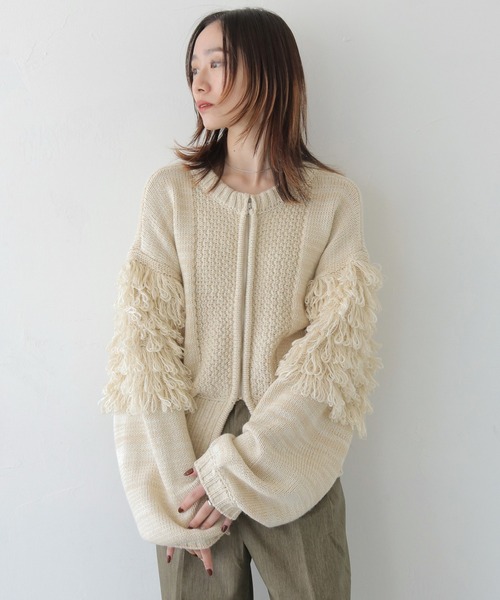 CLEIO(クレイオ)の「【CLEIO】 前後2WAYループ編みカーディガン FRONT AND BACK 2WAY LOOP KNIT CARDIGAN/986-14608(ニット/セーター・レディース・アイボリー/グレー・FREE)」の2枚目の写真