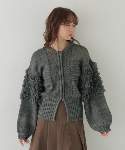 CLEIO(クレイオ)の「【CLEIO】 前後2WAYループ編みカーディガン FRONT AND BACK 2WAY LOOP KNIT CARDIGAN/986-14608(ニット/セーター・レディース・アイボリー/グレー・FREE)」の3枚目の写真