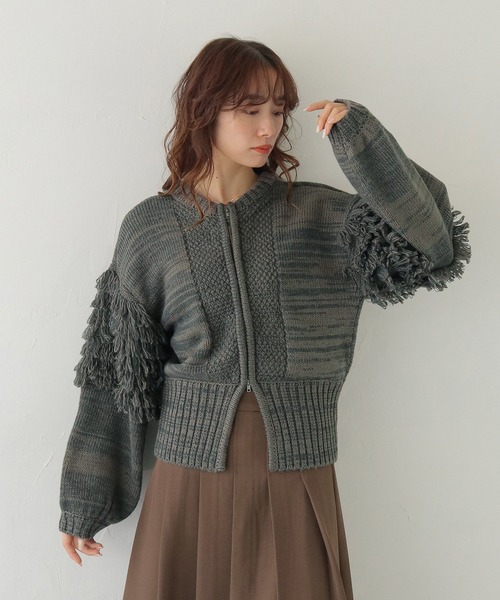 CLEIO(クレイオ)の「【CLEIO】 前後2WAYループ編みカーディガン FRONT AND BACK 2WAY LOOP KNIT CARDIGAN/986-14608(ニット/セーター・レディース・アイボリー/グレー・FREE)」の4枚目の写真