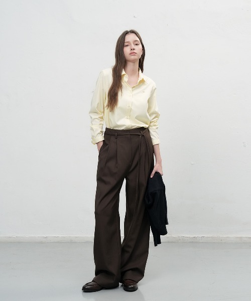 GENERAL IDEA（ジェネラルアイデア）の「【GENERAL IDEA】ベルト付き2タックワイドスラックス / BELTED TWO TUCK WIDE SLACKS（スラックス・レディース・オリーブ/ブラック/ブラウン・L/M/S）」の12枚目の写真