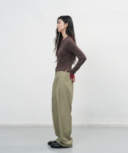 GENERAL IDEA（ジェネラルアイデア）の「【GENERAL IDEA】ベルト付き2タックワイドスラックス / BELTED TWO TUCK WIDE SLACKS（スラックス・レディース・オリーブ/ブラック/ブラウン・L/M/S）」の20枚目の写真