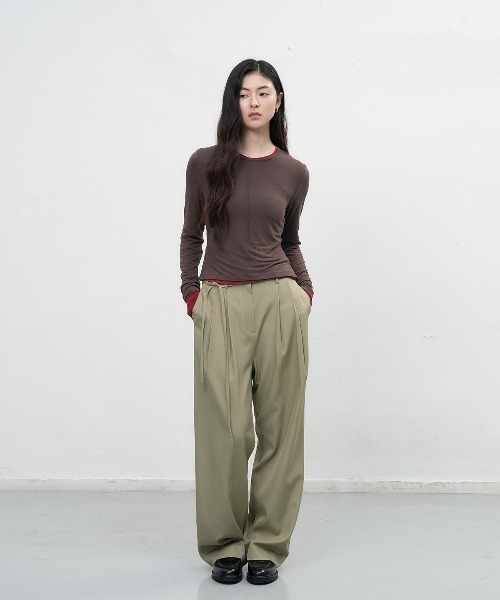 GENERAL IDEA（ジェネラルアイデア）の「【GENERAL IDEA】ベルト付き2タックワイドスラックス / BELTED TWO TUCK WIDE SLACKS（スラックス・レディース・オリーブ/ブラック/ブラウン・L/M/S）」の18枚目の写真