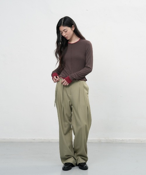 GENERAL IDEA（ジェネラルアイデア）の「【GENERAL IDEA】ベルト付き2タックワイドスラックス / BELTED TWO TUCK WIDE SLACKS（スラックス・レディース・オリーブ/ブラック/ブラウン・L/M/S）」の19枚目の写真