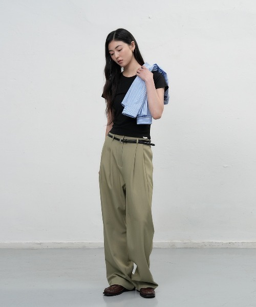 GENERAL IDEA（ジェネラルアイデア）の「【GENERAL IDEA】ベルト付き2タックワイドスラックス / BELTED TWO TUCK WIDE SLACKS（スラックス・レディース・オリーブ/ブラック/ブラウン・L/M/S）」の22枚目の写真