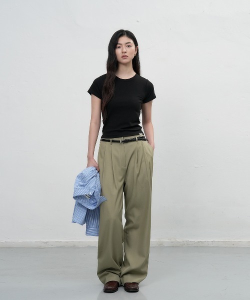 GENERAL IDEA（ジェネラルアイデア）の「【GENERAL IDEA】ベルト付き2タックワイドスラックス / BELTED TWO TUCK WIDE SLACKS（スラックス・レディース・オリーブ/ブラック/ブラウン・L/M/S）」の21枚目の写真