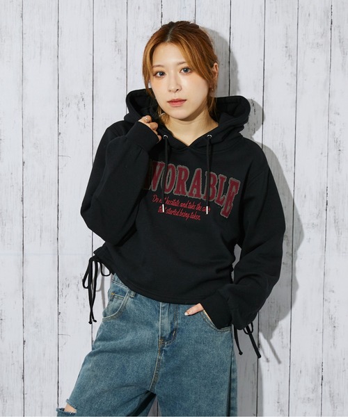 セール】《サイドドロスト×カレッジロゴ》レディース 裏起毛 パーカー