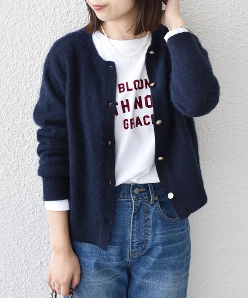 SHIPS Colors:フォックス アンゴラ クルーネック カーディガン