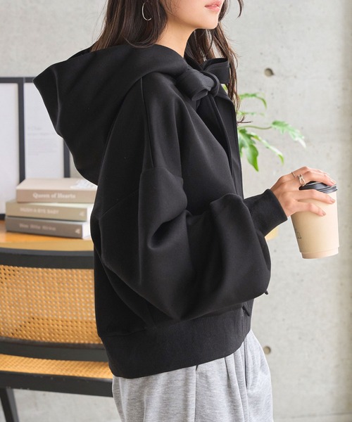 KOBE LETTUCE（コウベレタス）の「ダイバービッグリボンフーディトップス（スウェット・レディース・ブラック/ピンク/グレー・M）」の5枚目の写真