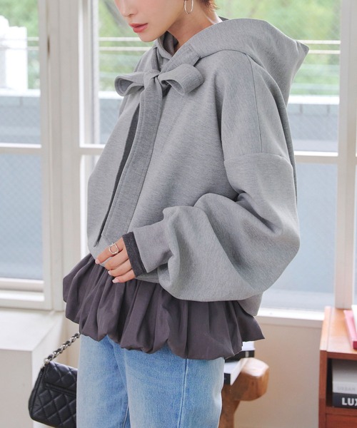 KOBE LETTUCE（コウベレタス）の「ダイバービッグリボンフーディトップス（スウェット・レディース・ブラック/ピンク/グレー・M）」の7枚目の写真