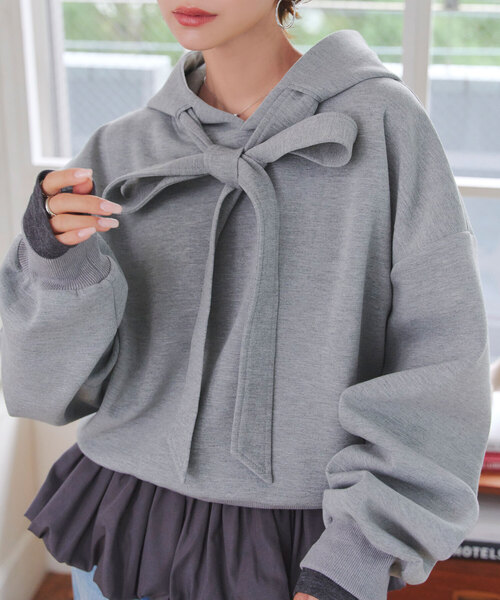 KOBE LETTUCE（コウベレタス）の「ダイバービッグリボンフーディトップス（スウェット・レディース・ブラック/ピンク/グレー・M）」の14枚目の写真