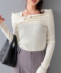 リボンモチーフ オフショルリブニット