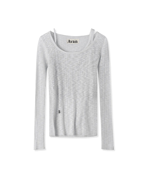 AVANDRESS(アバンドレス )の「Aa Layered U-neck Knit - 3COL(ニット/セーター・レディース・杢グレー/ブラック/スカイブルー・FREE)」の2枚目の写真