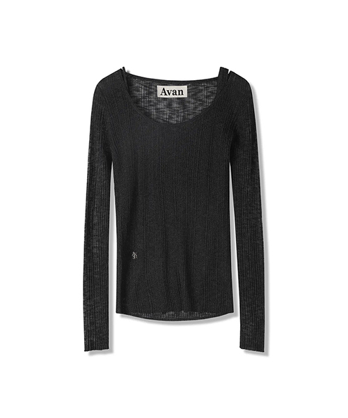 AVANDRESS(アバンドレス )の「Aa Layered U-neck Knit - 3COL(ニット/セーター・レディース・杢グレー/ブラック/スカイブルー・FREE)」の1枚目の写真