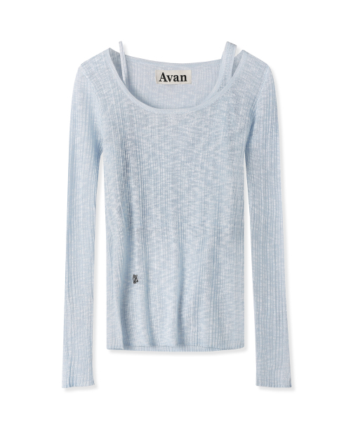AVANDRESS(アバンドレス )の「Aa Layered U-neck Knit - 3COL(ニット/セーター・レディース・杢グレー/ブラック/スカイブルー・FREE)」の5枚目の写真