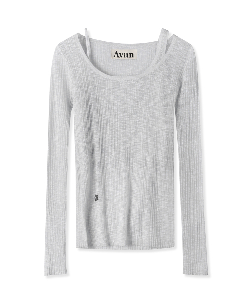 AVANDRESS(アバンドレス )の「Aa Layered U-neck Knit - 3COL(ニット/セーター・レディース・杢グレー/ブラック/スカイブルー・FREE)」の6枚目の写真