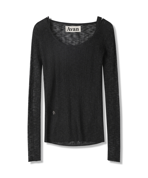 AVANDRESS(アバンドレス )の「Aa Layered U-neck Knit - 3COL(ニット/セーター・レディース・杢グレー/ブラック/スカイブルー・FREE)」の7枚目の写真