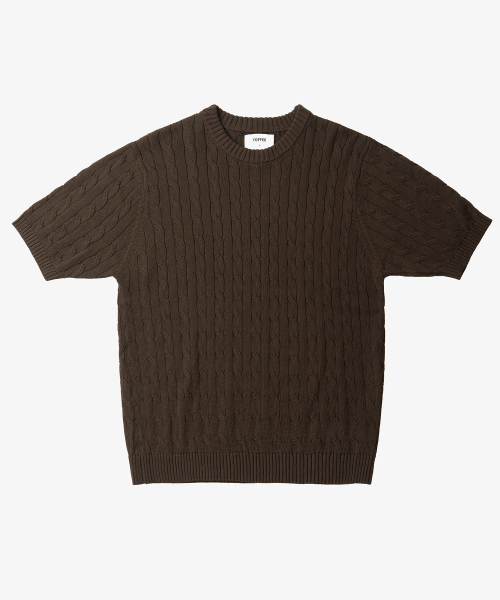 TOFFEE（トフィー）の「クラシックケーブルラウンドネックハーフニット (ブラウン)（ニット/セーター・メンズ・その他・MEDIUM/LARGE/X-LARGE）」の2枚目の写真