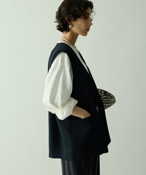 Drawing Numbers（ドローイング ナンバーズ）の「【Drawing Numbers】ドライツィーディワイドベスト（ベスト・レディース・ブラック/ベージュ・38）」の9枚目の写真