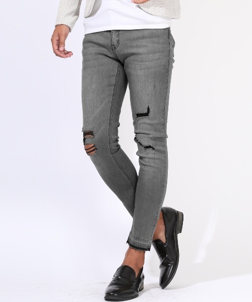LUXSTYLE(ラグスタイル)の「アンクル丈ダメージストレッチデニムパンツ(デニムパンツ・メンズ・ライトグレー/インディゴブルー/ブルー/グレー・M/L/XL)」の2枚目の写真