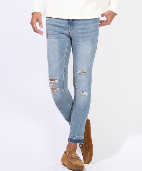 LUXSTYLE(ラグスタイル)の「アンクル丈ダメージストレッチデニムパンツ(デニムパンツ・メンズ・ライトグレー/インディゴブルー/ブルー/グレー・M/L/XL)」の4枚目の写真