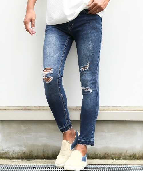 LUXSTYLE(ラグスタイル)の「アンクル丈ダメージストレッチデニムパンツ(デニムパンツ・メンズ・ライトグレー/インディゴブルー/ブルー/グレー・M/L/XL)」の10枚目の写真
