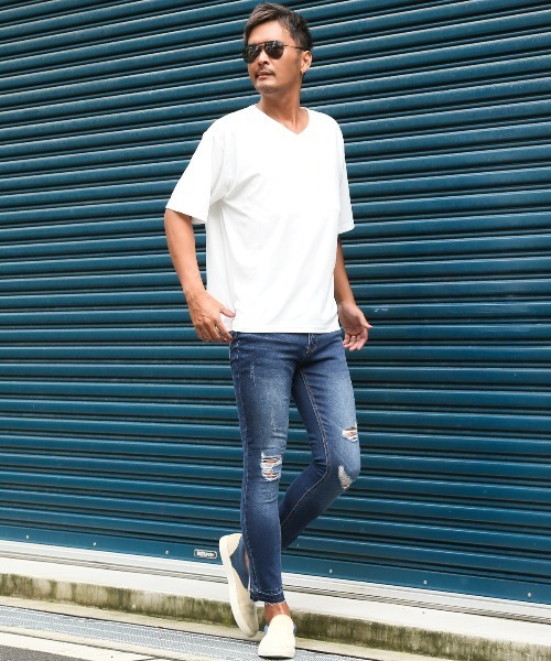 LUXSTYLE(ラグスタイル)の「アンクル丈ダメージストレッチデニムパンツ(デニムパンツ・メンズ・ライトグレー/インディゴブルー/ブルー/グレー・M/L/XL)」の13枚目の写真