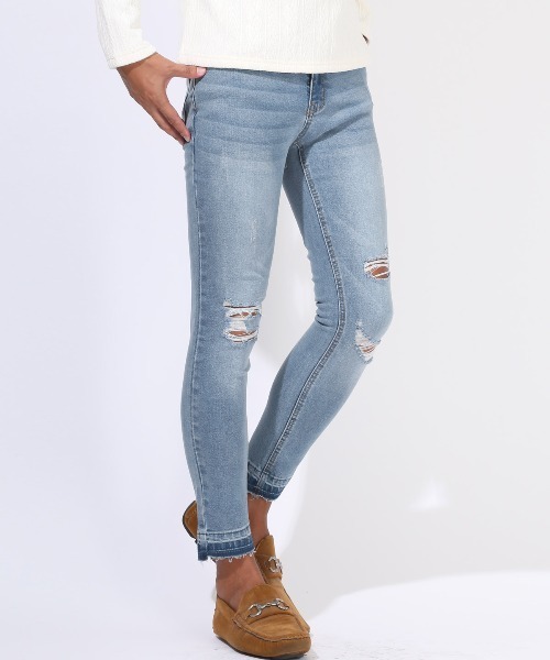 LUXSTYLE(ラグスタイル)の「アンクル丈ダメージストレッチデニムパンツ(デニムパンツ・メンズ・ライトグレー/インディゴブルー/ブルー/グレー・M/L/XL)」の14枚目の写真