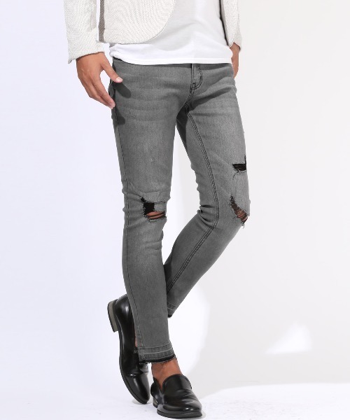 LUXSTYLE(ラグスタイル)の「アンクル丈ダメージストレッチデニムパンツ(デニムパンツ・メンズ・ライトグレー/インディゴブルー/ブルー/グレー・M/L/XL)」の20枚目の写真