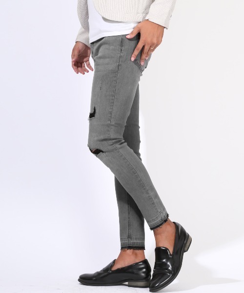 LUXSTYLE(ラグスタイル)の「アンクル丈ダメージストレッチデニムパンツ(デニムパンツ・メンズ・ライトグレー/インディゴブルー/ブルー/グレー・M/L/XL)」の21枚目の写真