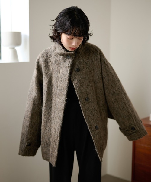 LAULEN（ローレン）の「wool blend shaggy oversize cocoon coat /ウールブレンドシャギーオーバーサイズコクーンコート（その他アウター・レディース・チャコールグレー/マルチ・FREE）」の3枚目の写真