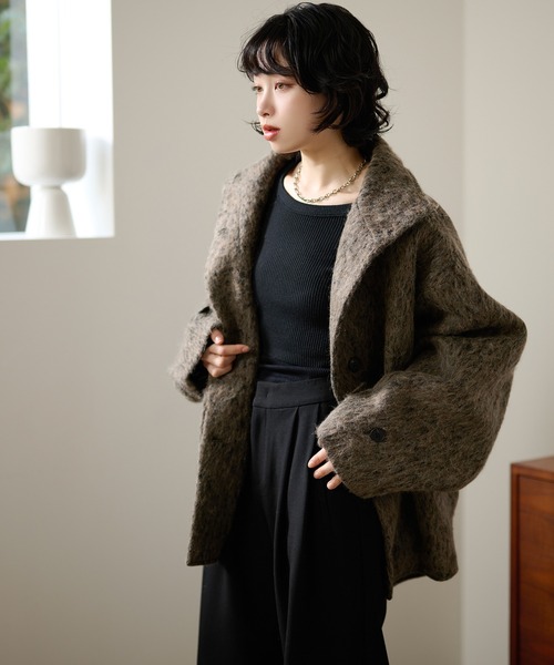 LAULEN（ローレン）の「wool blend shaggy oversize cocoon coat /ウールブレンドシャギーオーバーサイズコクーンコート（その他アウター・レディース・チャコールグレー/マルチ・FREE）」の4枚目の写真