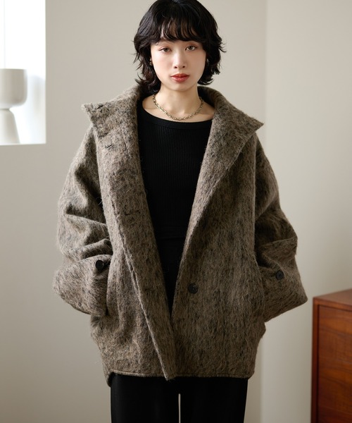 LAULEN（ローレン）の「wool blend shaggy oversize cocoon coat /ウールブレンドシャギーオーバーサイズコクーンコート（その他アウター・レディース・チャコールグレー/マルチ・FREE）」の6枚目の写真