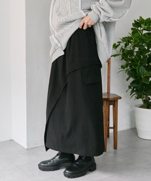 ear PAPILLONNER（イアパピヨネ）の「カーブラインスカート【SUM1 STYLE】（スカート・レディース・ブラック・FREE）」の3枚目の写真