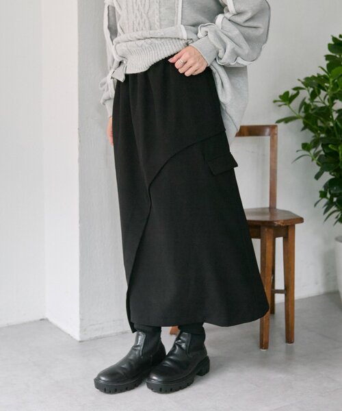 ear PAPILLONNER（イアパピヨネ）の「カーブラインスカート【SUM1 STYLE】（スカート・レディース・ブラック・FREE）」の4枚目の写真