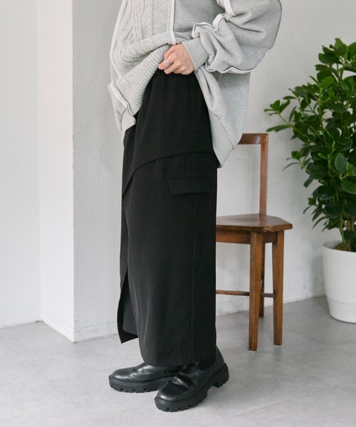 ear PAPILLONNER（イアパピヨネ）の「カーブラインスカート【SUM1 STYLE】（スカート・レディース・ブラック・FREE）」の5枚目の写真